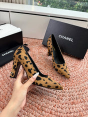 CHANEL 26S HIGH HEELS IN BROWN PONY HAIR WITH LEOPARD-PRINT