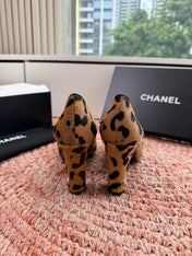 CHANEL 26S HIGH HEELS IN BROWN PONY HAIR WITH LEOPARD-PRINT