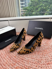CHANEL 26S HIGH HEELS IN BROWN PONY HAIR WITH LEOPARD-PRINT