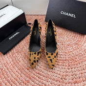 CHANEL 26S HIGH HEELS IN BROWN PONY HAIR WITH LEOPARD-PRINT