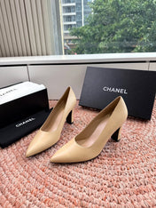 CHANEL 26S HIGH HEELS IN BEIGE SMOOTH LAMBSKIN
