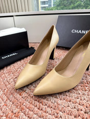 CHANEL 26S HIGH HEELS IN BEIGE SMOOTH LAMBSKIN