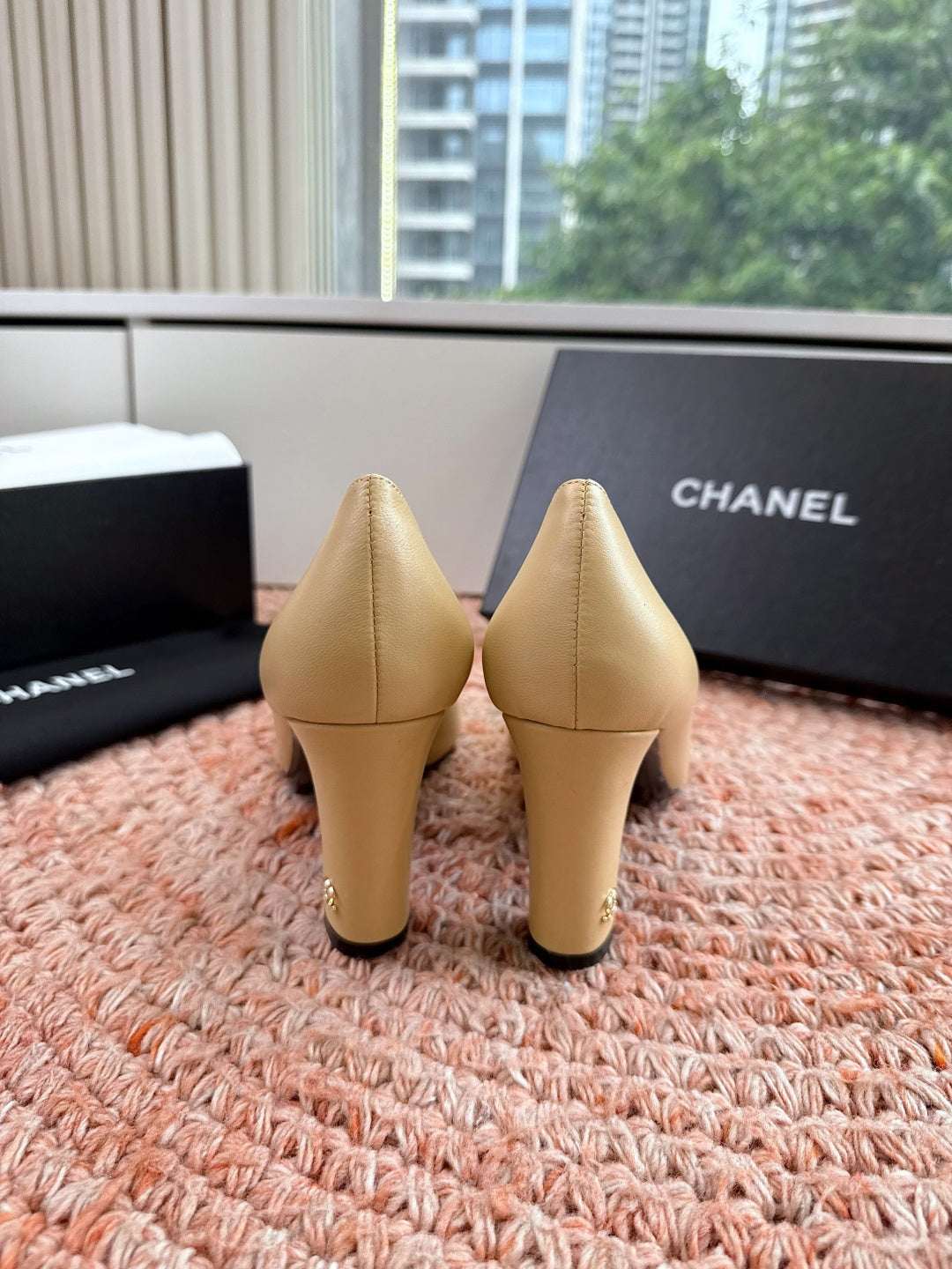 CHANEL 26S HIGH HEELS IN BEIGE SMOOTH LAMBSKIN