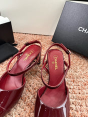 CHANEL 26S SQUARE TOE HIGH HEELS SLINGBACKS IN RED CALFSKIN