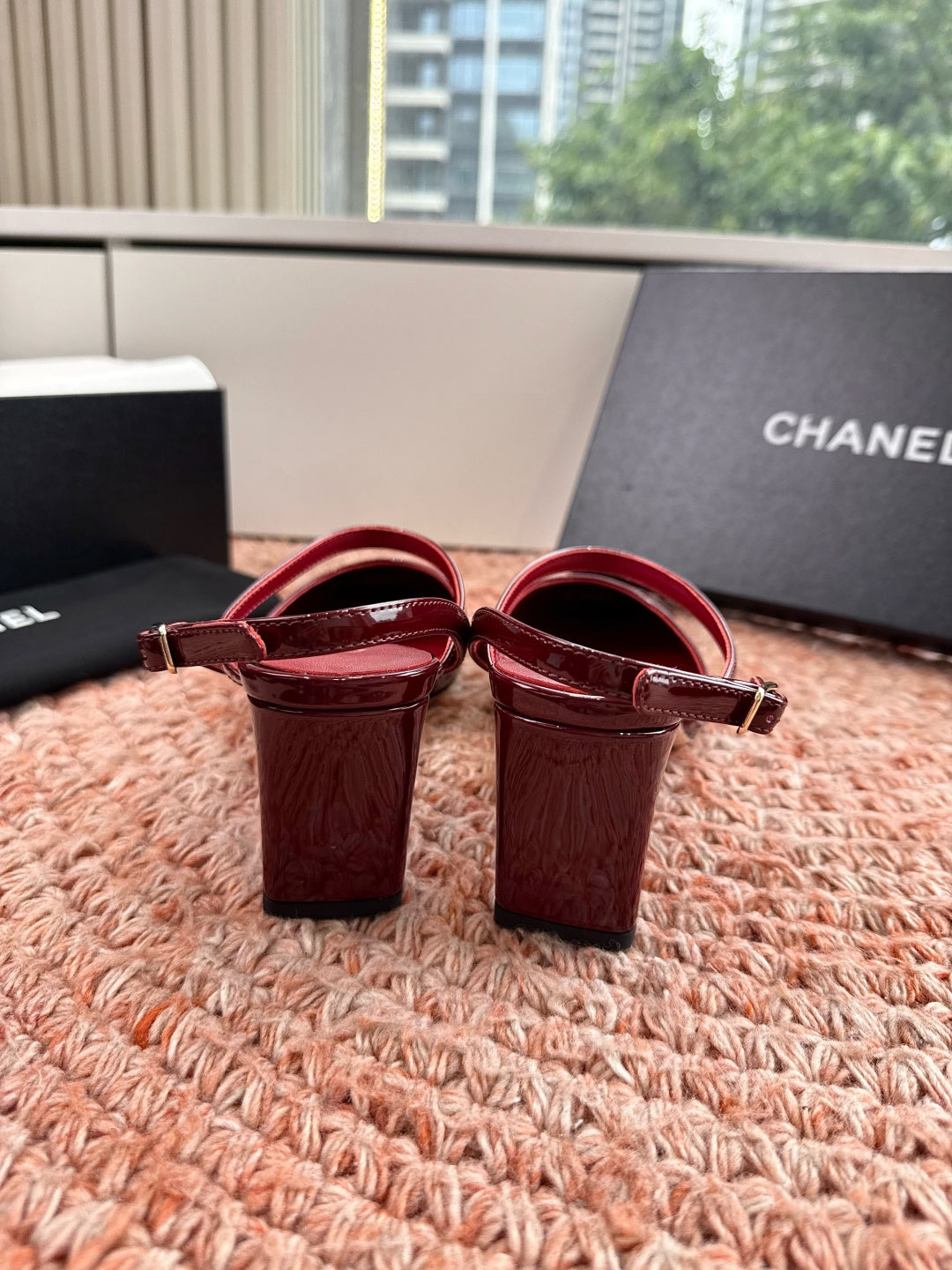 CHANEL 26S SQUARE TOE HIGH HEELS SLINGBACKS IN RED CALFSKIN