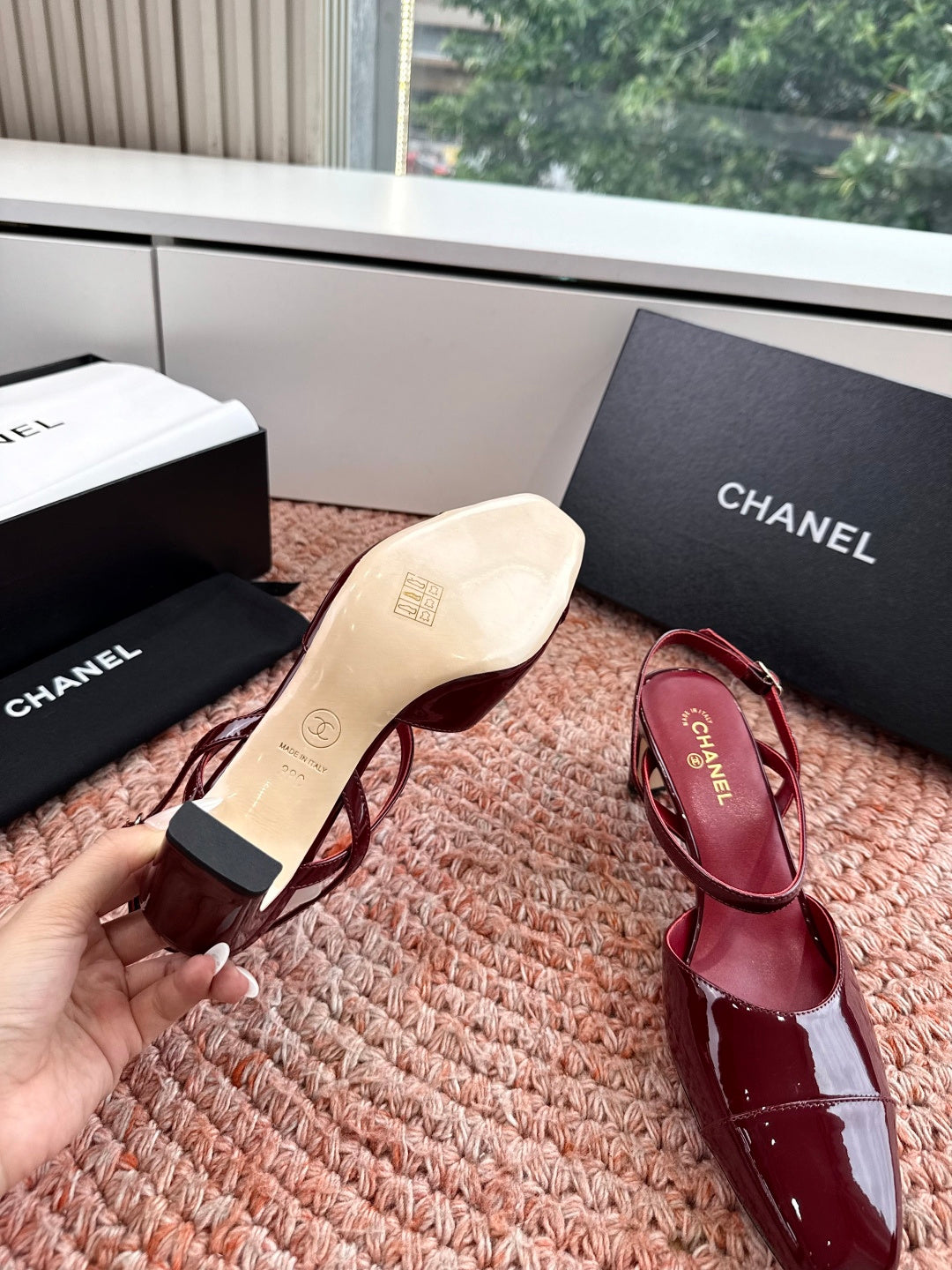 CHANEL 26S SQUARE TOE HIGH HEELS SLINGBACKS IN RED CALFSKIN