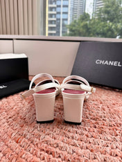 CHANEL 26S SQUARE TOE HIGH HEELS SLINGBACKS IN WHITE CALFSKIN