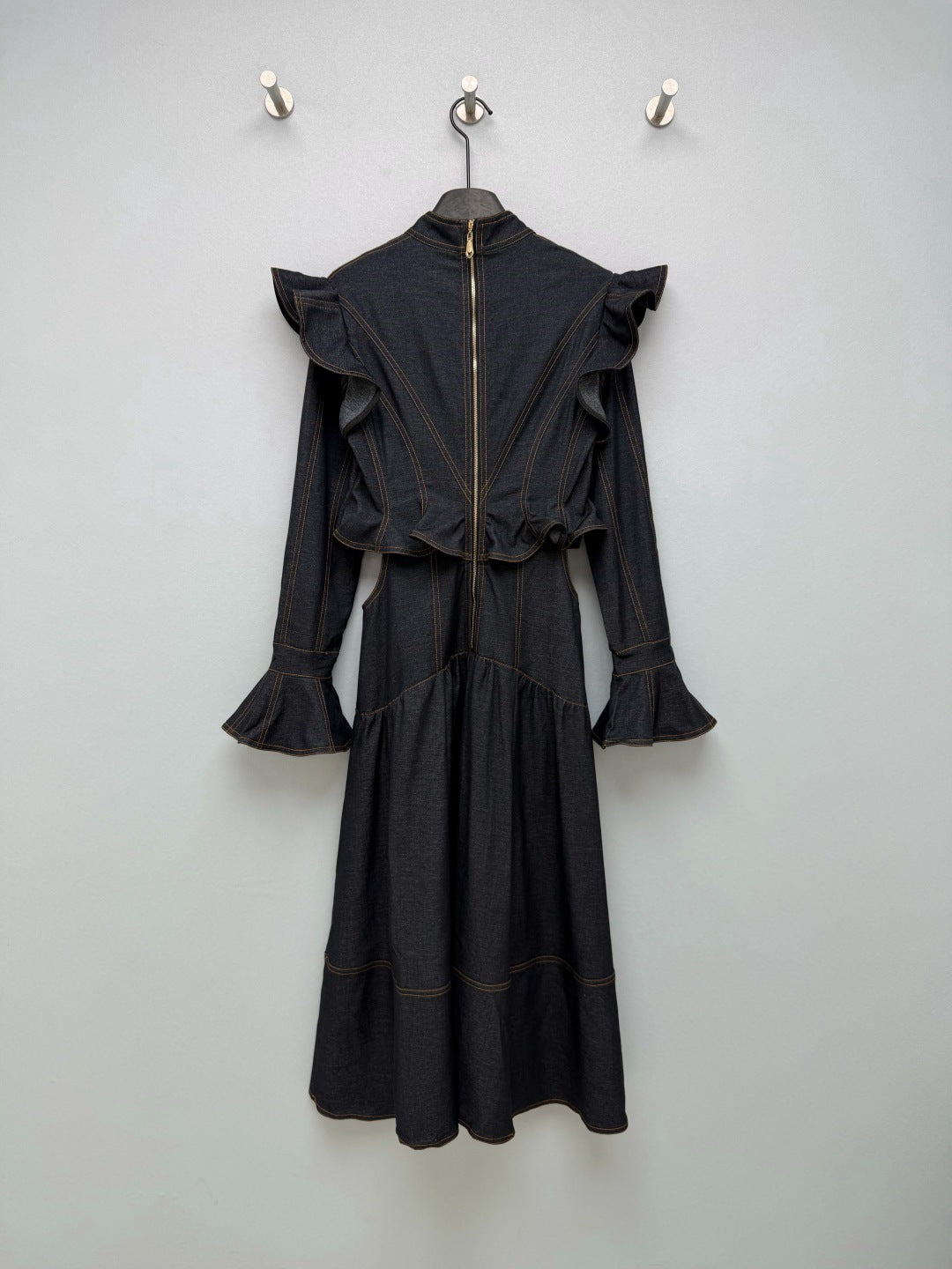 ZIMMERMANN 26S RUFFLED DENIM CUT-OUT MIDI DRESS STYLE 69