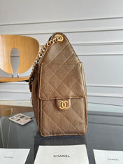 CHANEL 25S HOBO BAG 30 IN METALLIC BROWN CAVIAR WITH GOLD HARDWARE