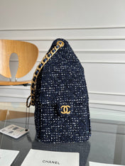 CHANEL 25S HOBO BAG 30 IN NAVY BLUE TWEED WITH GOLD HARDWARE