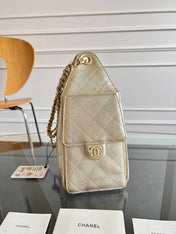 CHANEL 25S HOBO BAG 30 IN LIGHT GOLD METALLIC CAVIAR