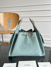CHANEL 25S HOBO BAG 30 IN SOFT TEAL BLUE CAVIAR WITH GOLD HARDWARE