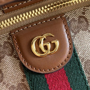 GUCCI 26S GIGLIO TOP HANDLE BAG 19 IN WARM BEIGE AND BROWN CANVAS