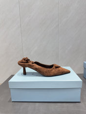 PRADA 26S PUMPS 55MM IN BROWN SUEDE WITH LOGO