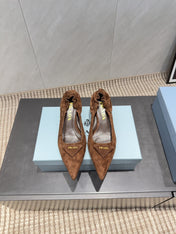 PRADA 26S PUMPS 55MM IN BROWN SUEDE WITH LOGO
