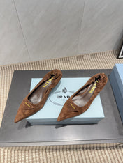 PRADA 26S PUMPS 55MM IN BROWN SUEDE WITH LOGO