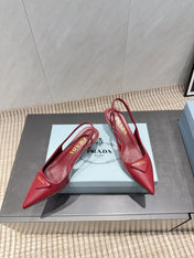PRADA 26S POINTED TOE SLINGBACK HIGH HEELS 55MM IN DEEP WINE RED SHEEPSKIN WITH LOGO