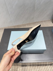 PRADA 26S POINTED TOE SLINGBACK HIGH HEELS 55MM IN NUDE SHEEPSKIN WITH LOGO