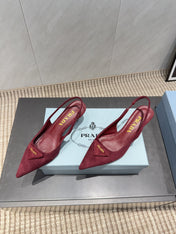 PRADA 26S POINTED TOE SLINGBACK HIGH HEELS 55MM IN DARK RED SUEDE WITH LOGO