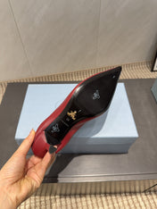 PRADA 26S POINTED TOE PUMPS 55MM IN DEEP WINE RED SHEEPSKIN