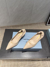 PRADA 26S POINTED TOE PUMPS 55MM IN NUDE SHEEPSKIN