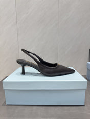 PRADA 26S POINTED TOE SLINGBACK HIGH HEELS 55MM IN BLACK SHEEPSKIN