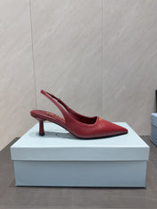 PRADA 26S POINTED TOE SLINGBACK HIGH HEELS 55MM IN DARK RED SHEEPSKIN