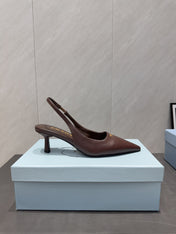 PRADA 26S POINTED TOE SLINGBACK HIGH HEELS 55MM IN DARK BROWN SHEEPSKIN