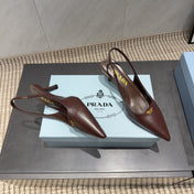 PRADA 26S POINTED TOE SLINGBACK HIGH HEELS 55MM IN DARK BROWN SHEEPSKIN