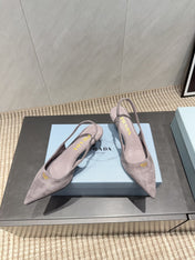 PRADA 26S POINTED TOE SLINGBACK HIGH HEELS 55MM IN TAUPE BROWN SUEDE