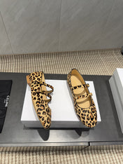 CELINE 26S BALLET FLATS IN LEOPARD PRINT FUR