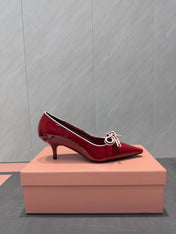 MIUMIU 26S POINTED TOE PUMPS 55MM IN DARK RED CALFSKIN WITH BOW