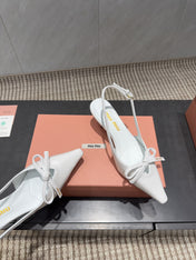 MIUMIU 26S SLINGBACK 55MM IN WHITE CALFSKIN WITH BOW