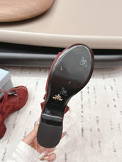 PRADA 26S HEELED SANDALS 75MM IN DARK RED SUEDE WITH LOGO