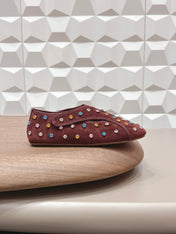 ALAIA 26S EMBELLISHED FLATS IN BROWN SUEDE