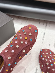 ALAIA 26S EMBELLISHED FLATS IN BROWN SUEDE