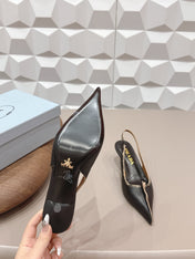 PRADA 26S POINTED TOE SLINGBACK HIGH HEELS 55MM IN BLACK CALFSKIN