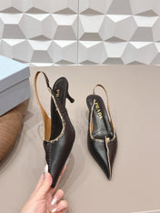 PRADA 26S POINTED TOE SLINGBACK HIGH HEELS 55MM IN BLACK CALFSKIN