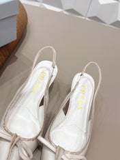 PRADA 26S POINTED TOE SLINGBACK HIGH HEELS 55MM IN CREAM WHITE CALFSKIN WITH BOW