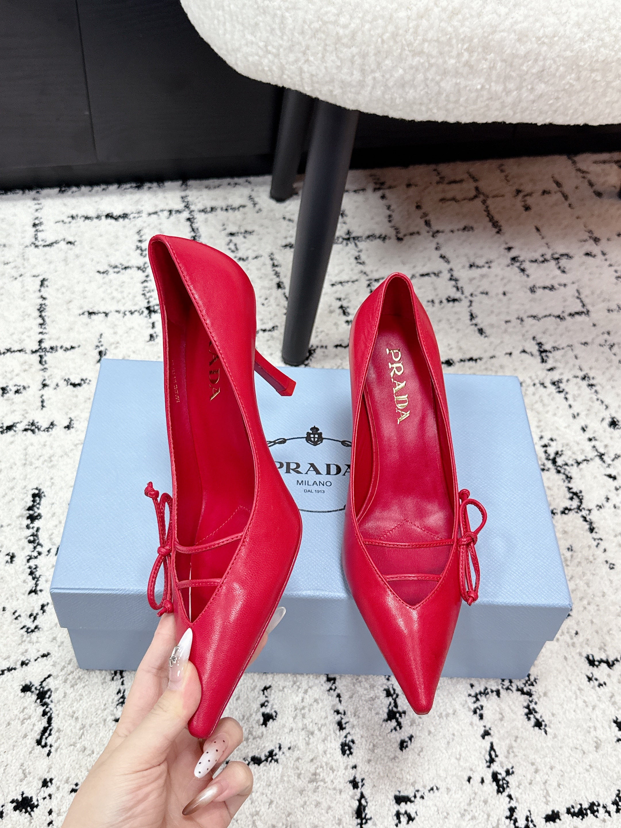 PRADA 26S POINTED-TOE HIGH HEELS 75MM IN DARK RED CALFSKIN