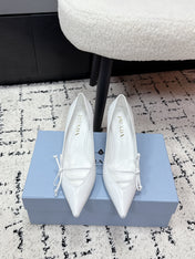 PRADA 26S POINTED-TOE HIGH HEELS 75MM IN WHITE CALFSKIN