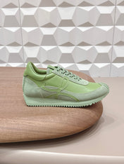 LOEWE 26S FLOW RUNNER SNEAKER IN OLIVE GREEN CALFSKIN AND SUEDE