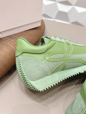 LOEWE 26S FLOW RUNNER SNEAKER IN OLIVE GREEN CALFSKIN AND SUEDE
