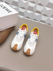 LOEWE 26S FLOW RUNNER SNEAKER IN LIGHT GRAY SUEDE YELLOW AND BLUE CALFSKIN
