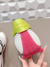 LOEWE 26S FLOW RUNNER SNEAKER IN LIGHT GRAY SUEDE AND LIME YELLOW AND BLACK CALFSKIN