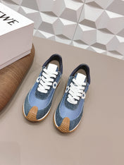 LOEWE 26S FLOW RUNNER SNEAKER IN SLATE BLUE SUEDE AND NAVY BLUE CALFSKIN
