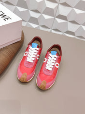 LOEWE 26S FLOW RUNNER SNEAKER IN DUSTY ROSE SUEDE AND DARK RED CALFSKIN