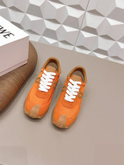 LOEWE 26S FLOW RUNNER SNEAKER IN ORANGE SUEDE AND BROWN CALFSKIN