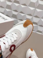 LOEWE 26S FLOW RUNNER SNEAKER IN LIGHT GRAY SUEDE AND NAVY BLUE AND RED CALFSKIN