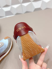 LOEWE 26S FLOW RUNNER SNEAKER IN GRAY AND BLUE SUEDE AND DARK RED CALFSKIN